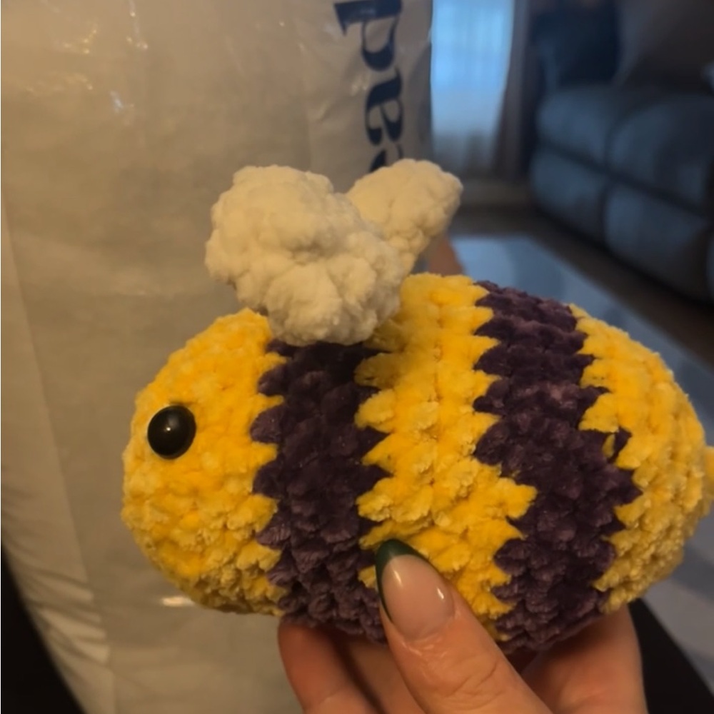 Plush Bee Small Crochet Toy - Yellow and Purple